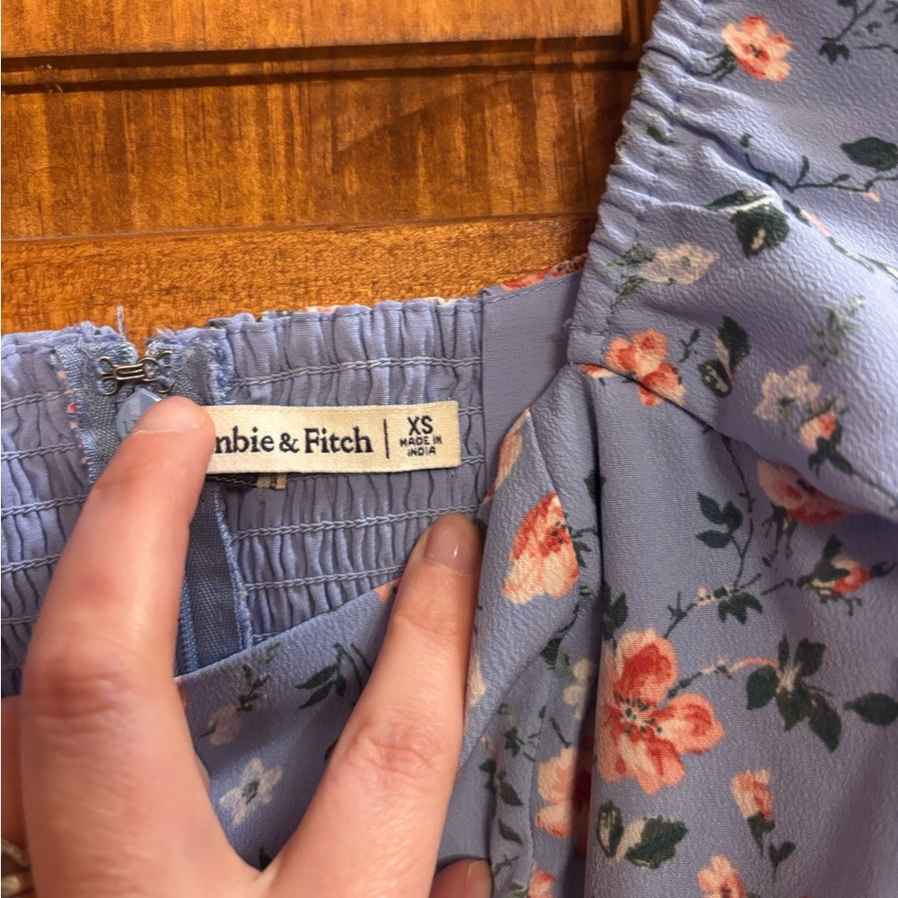 Abercrombie & Fitch Dusty Blue Floral Square Neck Mini Dress - Picture 5 of 6